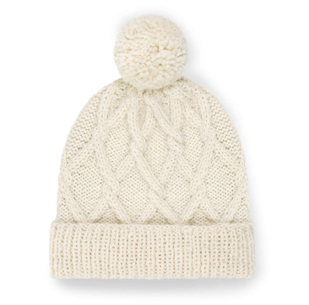 Czapka wełniana handmade z pomponem CLASSIC No 3 ecru
